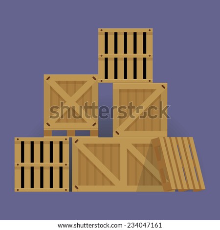 Vector Flat Design Cartoon Stacked Wooden Containers And Crates Isolated Vector Flat Design Cartoon Stacked Wooden Containers And Crates Isolated