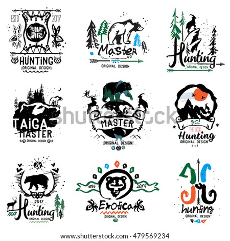 Hunting Illustrations And Logos Retro Design Elements Handmade The Theme Of Animal Hunting Illustrations And Logos Retro Design Elements Handmade The Theme Of Animal