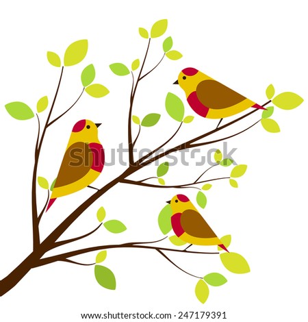 Birds On Different Branches Stock Vector 106652243 - Shutterstock