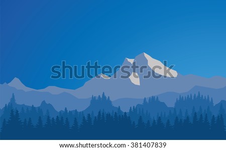Vector mountains landscape, abstract blue panoramic view, vector illustration
