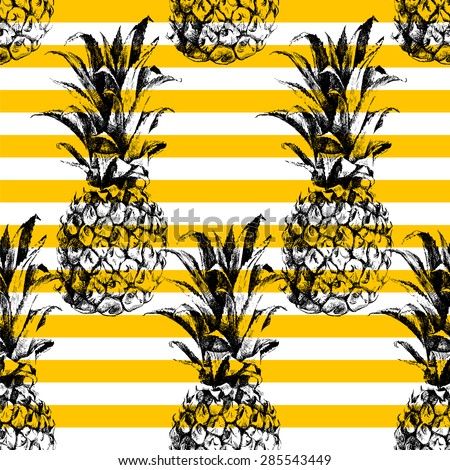 Hand drawn striped pineapple seamless pattern
