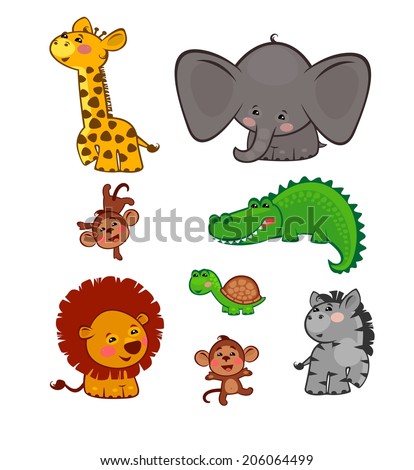 Set Cartoon Animals Stock Vector 84233818 - Shutterstock