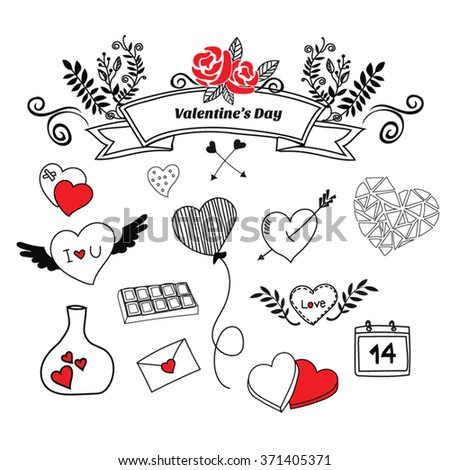 Valentines Day Set Love Elements Heart Stock Vector 569320639 ...