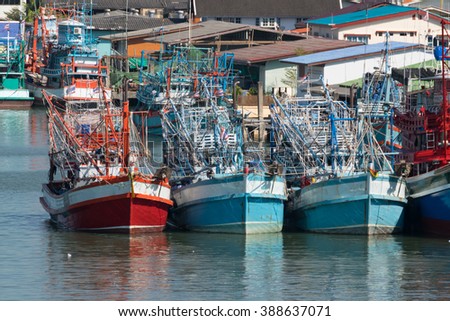 Fishing boat is out fishing. Fishermen is a career that has been popular in the seaside city of Thailand.