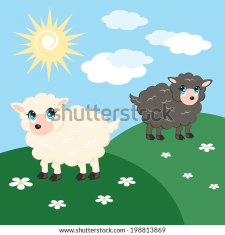 Black Sheep Cartoon Character Eating Grass Stock Vector 74626594 ...