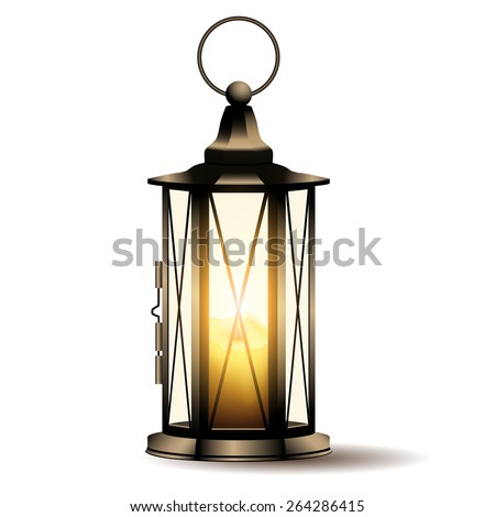 vintage lantern with candle isolated on white background