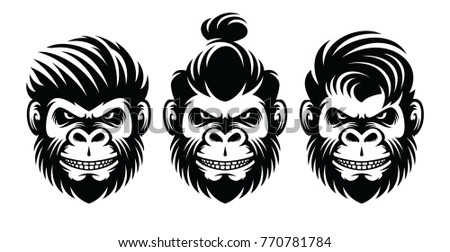 Set Monkey Barbershop Hairstyle Haircut Illustration Stock 