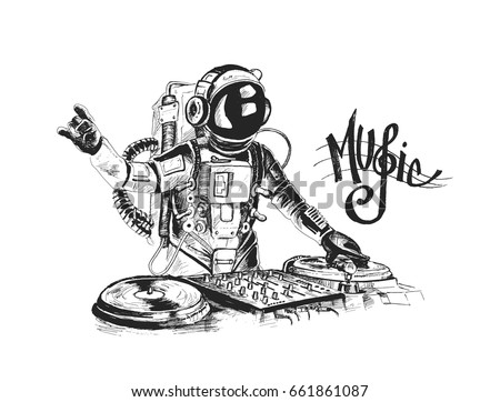 shirt t vector drawing DJ Drawn Vector Console Stock Hand Astronaut Sketch