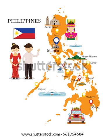 Philippines Map Landmarks People Traditional Clothing 