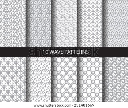 10 different classic wave vector patterns. Endless texture can be used for wallpaper, pattern fills, web page background,surface textures.