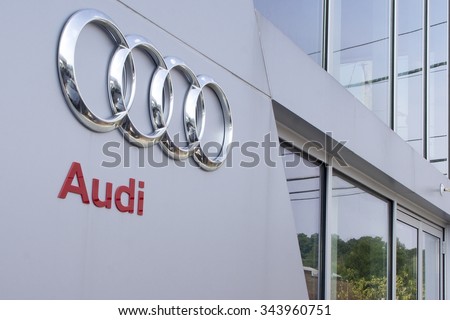 Timonium, MD - August 8, 2012: Audi Logo Sign Next to Door at Dealership