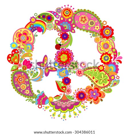 Handdrawn Psychedelic Groovy Peace Sign Dove Stock Vector 51236458 ...