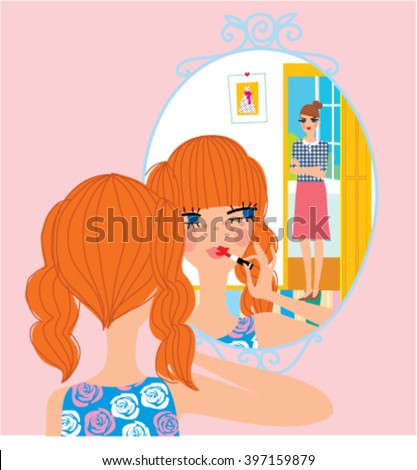 Cartoon Teen Girl Looking Mirror Zit Stock Vector 102973805 - Shutterstock