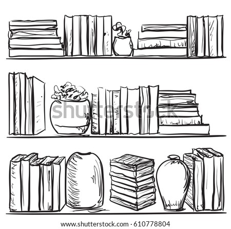 Bookshelves Sketch Hand Drawn Interior Elements Stock Vector 610778804 ...