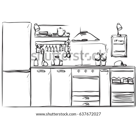 Kitchen Interior Drawing Furniture Sketch Kitchen Interior Drawing Furniture Sketch