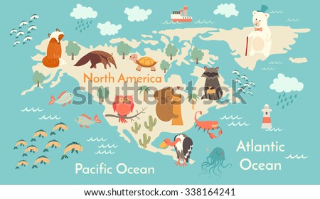 animals world map north america northのベクター画像素材 338164241