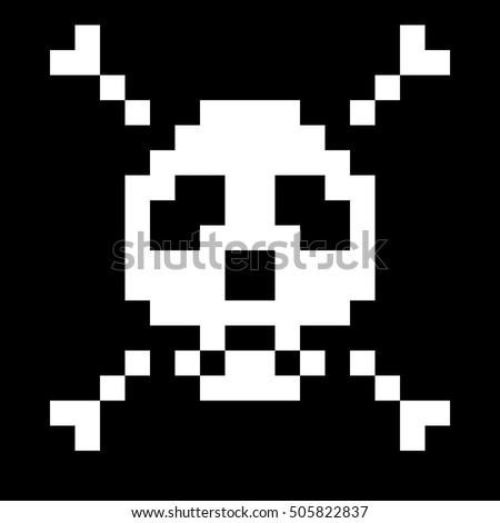 Pixel Art Skull Crossbones On Black Stock Vector 505822837 - Shutterstock