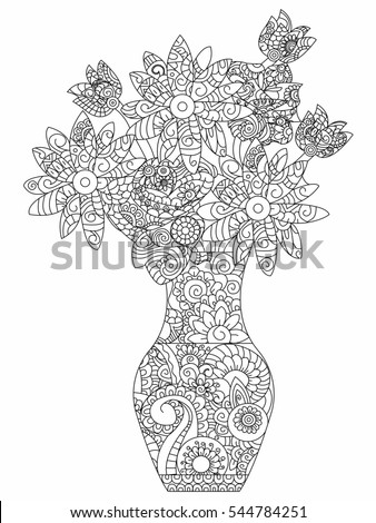 Bouquet Of Flowers Coloring Book For Adults Raster Illustration Flower Anti Stress