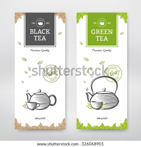 Black and Green Tea design package. Vector set