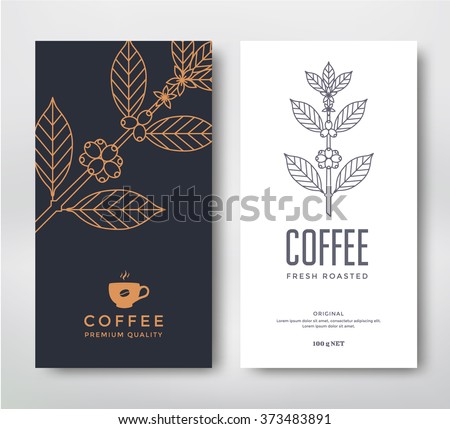 Packaging design for coffee. Vector template. Line style illustration. Coffee branch.