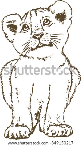 Hand Drawn Sketch Cute Lion Cub Stock Vector 349150217 - Shutterstock