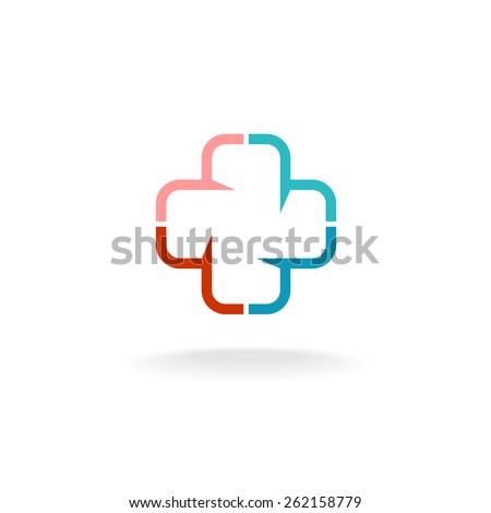Colorful medical cross logo. Linear style, four colored parts.