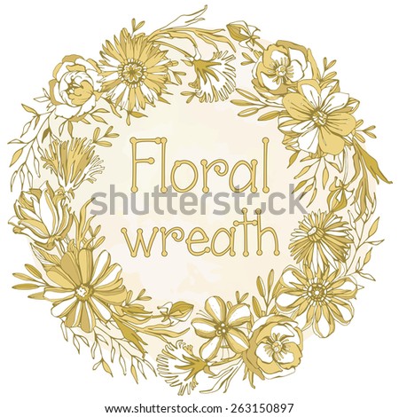 Gorgeous Floral Wreath Illustration Highly Detailed Stock Vector