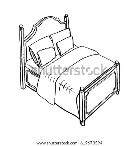 Vintage Kingsize Bed Vintage Furniture Interior Stock Vector 619673594