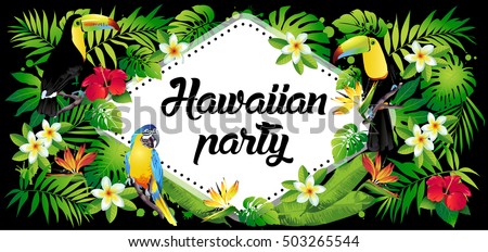 Hawaiian Party Vector Illustration Tropical Birds Stock Vector