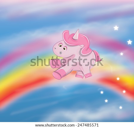 Unicorn jumping over a rainbow, a pink Unicorn jumping over a rainbow ...