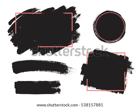 Set of black paint, ink brush strokes, brushes, lines. Dirty artistic design elements, boxes, frames for text.
