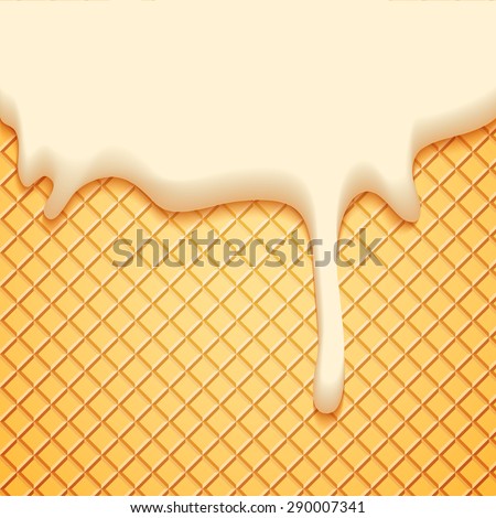 Abstract Vector Illustration with Milk Plombir Ice Cream and Wafer. Delicious Food Background.