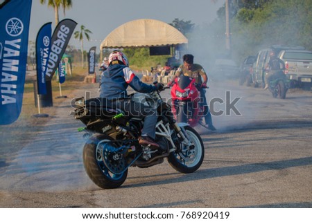 Ban Chang District RAYONG, THAILAND - November 18, 2017 : It is the show of motorcycle's Stuntman.