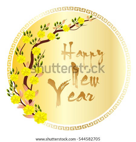 Vector illustration of a yellow apricot tree popular in Vietnam, which is called "Hoa Mai" . Yellow Apricot Flower, traditional lunar new year in Vietnam