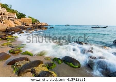 Son Tra island near Hai Van pass mountain in Da Nang, Vietnam . Son Tra island. Da Nang beach.