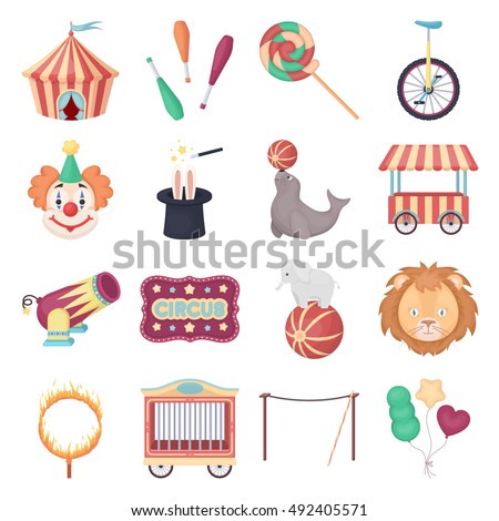 Circus set icons in cartoon style. Big collection of circus vector illustration symbol.