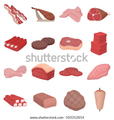 Meats Set Icons Cartoon Style Big Stock Vector 503352814 - Shutterstock