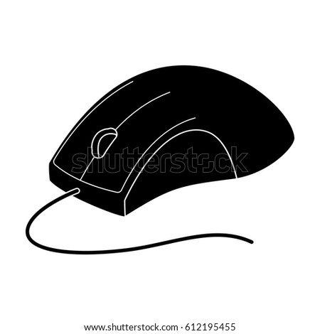 Computer mouse icon in black style isolated on white background. Personal computer accessories symbol stock bitmap illustration.