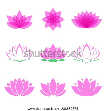 lotus flower set. lotus symbol or icon for spa salon, yoga class or wellness industry. isolated on white background. vector illustration