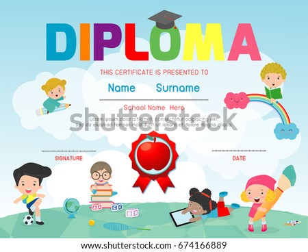 Certificates Kindergarten Elementary Preschool Kids Diploma Stock ...