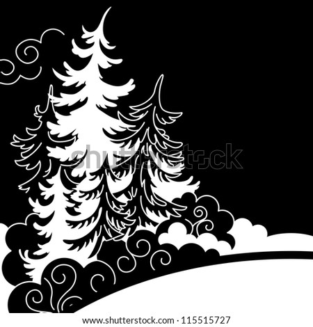 Winter Landscape Silhouettes Firs Black White Stock Vector 115515727 ...