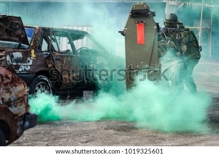 Infantry soldier of the elite special purpose unit surveillance during military combat