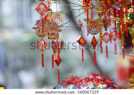Hanoi, Vietnam - January 15, 2017 : souvenirs, gift and decoration for Vietnamese Lunar New Year (TET) at Hanoi, Vietnam. This year is "TET" Rooster Vietnamese New Year also of in Chinese.
