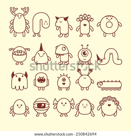 Set Cute Simple Cartoon Monsters Stock Vector 250842694 - Shutterstock