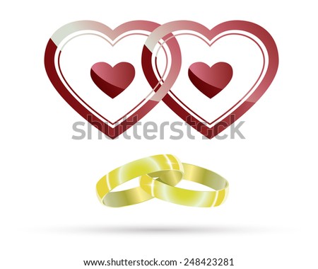 Hearts with wedding rings. Vector illustration. - stock vector