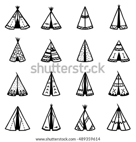 Set Indian Teepee Wigwams Ornamental Elements Stock Vector 489359614 ...