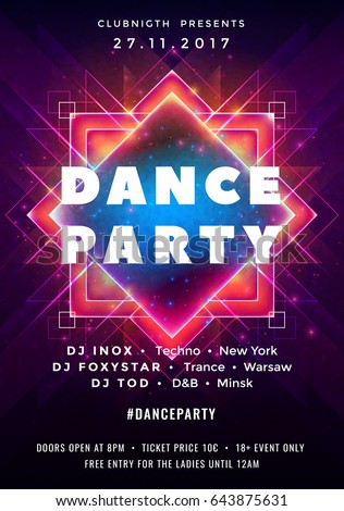 Dance Party Poster Vector Background Template With Triangles And Circles Particles Lines Highlight Dance Party Poster Vector Background Template With Triangles And Circles Particles Lines Highlight