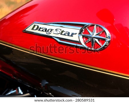 CZARNKOW, POLAND - September 13, 2014: A logo of Yamaha Drag Star during the annual rally in Czarnkow in Poland to celebrate the end of the motorcycle season.
