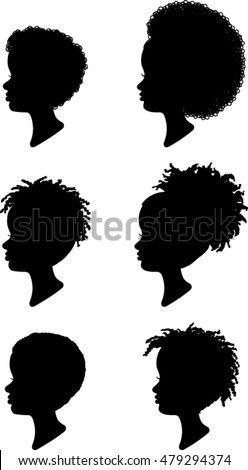 African American Children Profile Silhouettes Vector Stock Vector