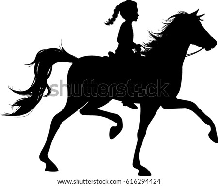 Little Girl Riding Horse Silhouette Vector Stock Vector 616294424 - Shutterstock